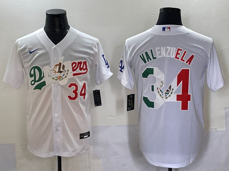 Men 2025 Los Angeles Dodgers 34 Valenzuela White Nike MLB Jersey style 7031